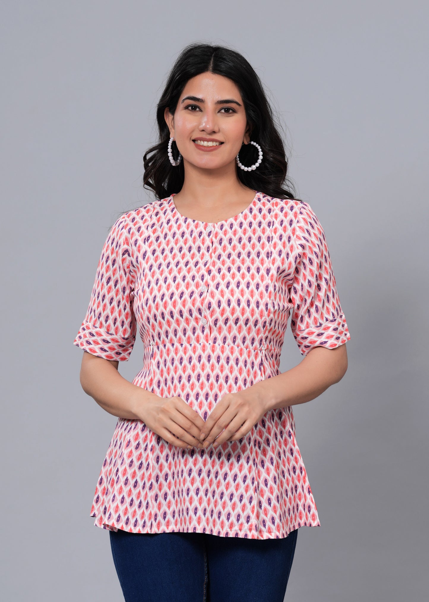 Pink, Purple, and White Regular A-Line Maternity Top