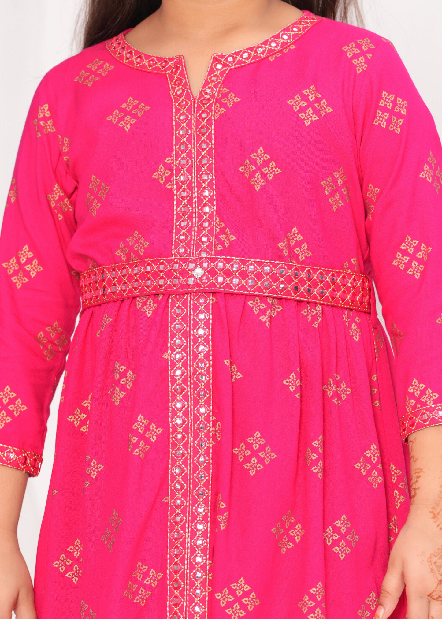 Pink Color Embroidered Printed Kurta Set For Girls