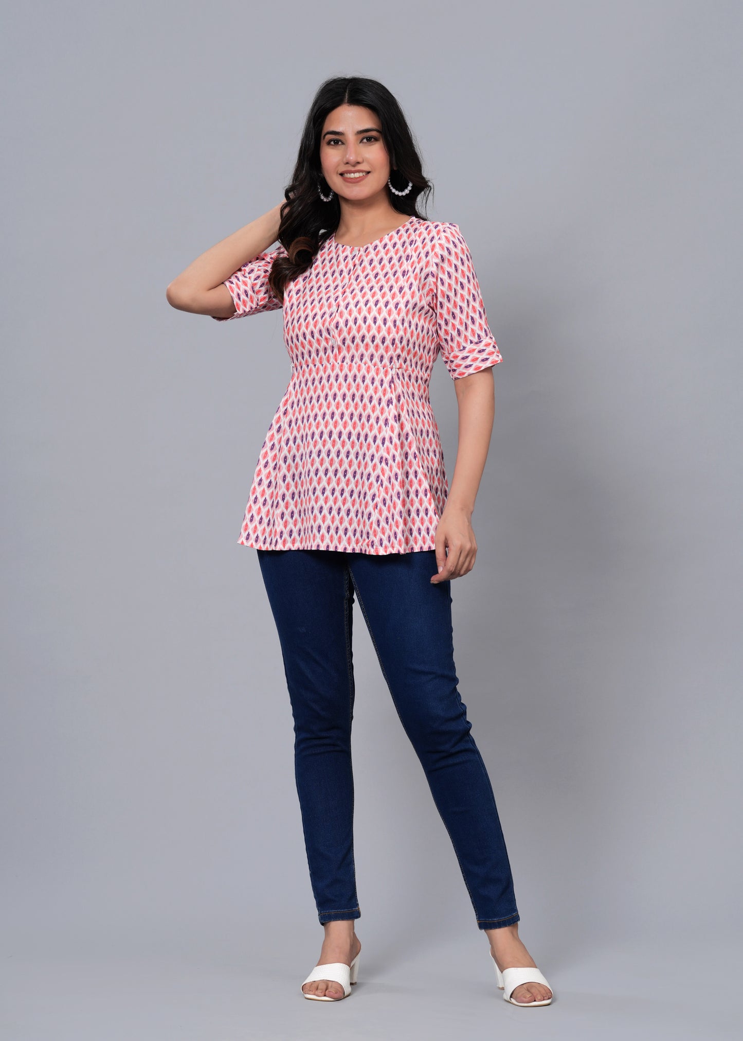 Pink, Purple, and White Regular A-Line Maternity Top