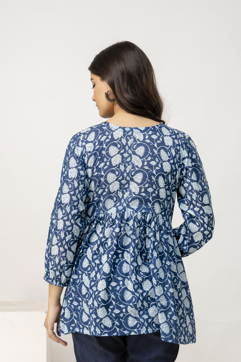 Blue Print Cotton Styled Back Top