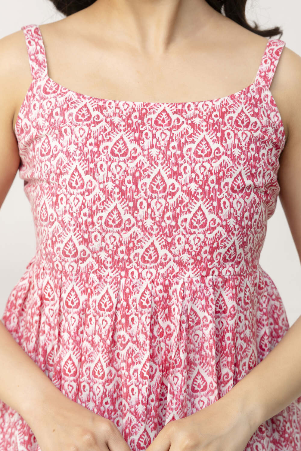 Pink & White Printed Ethnic Cotton Peplum Top