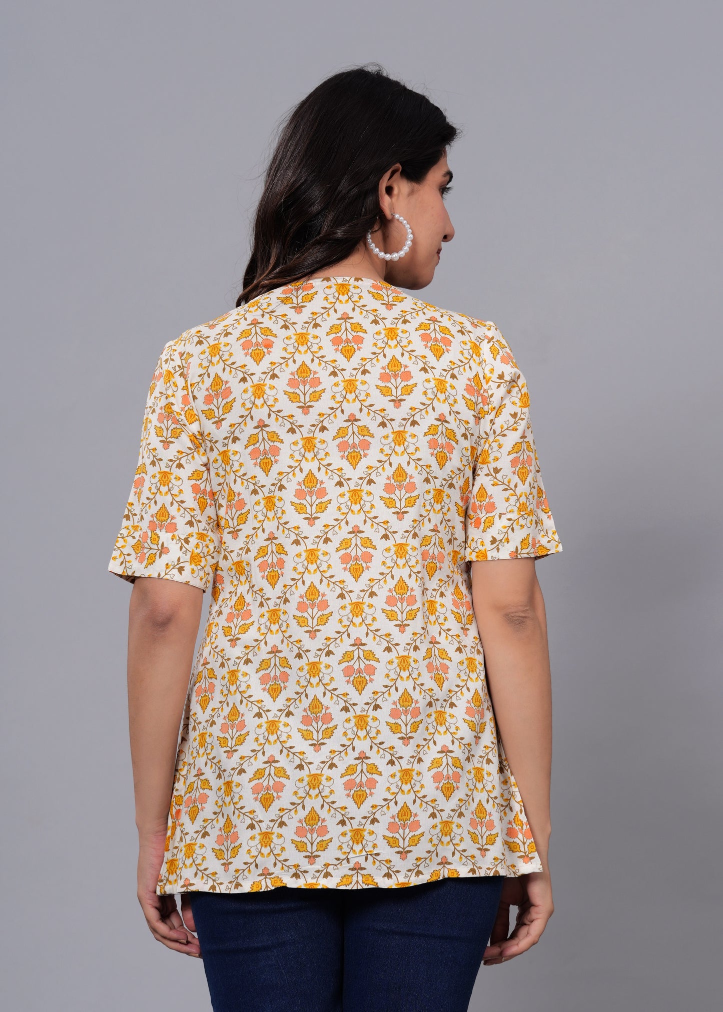 Off White & Yellow Regular A-Line Maternity Top