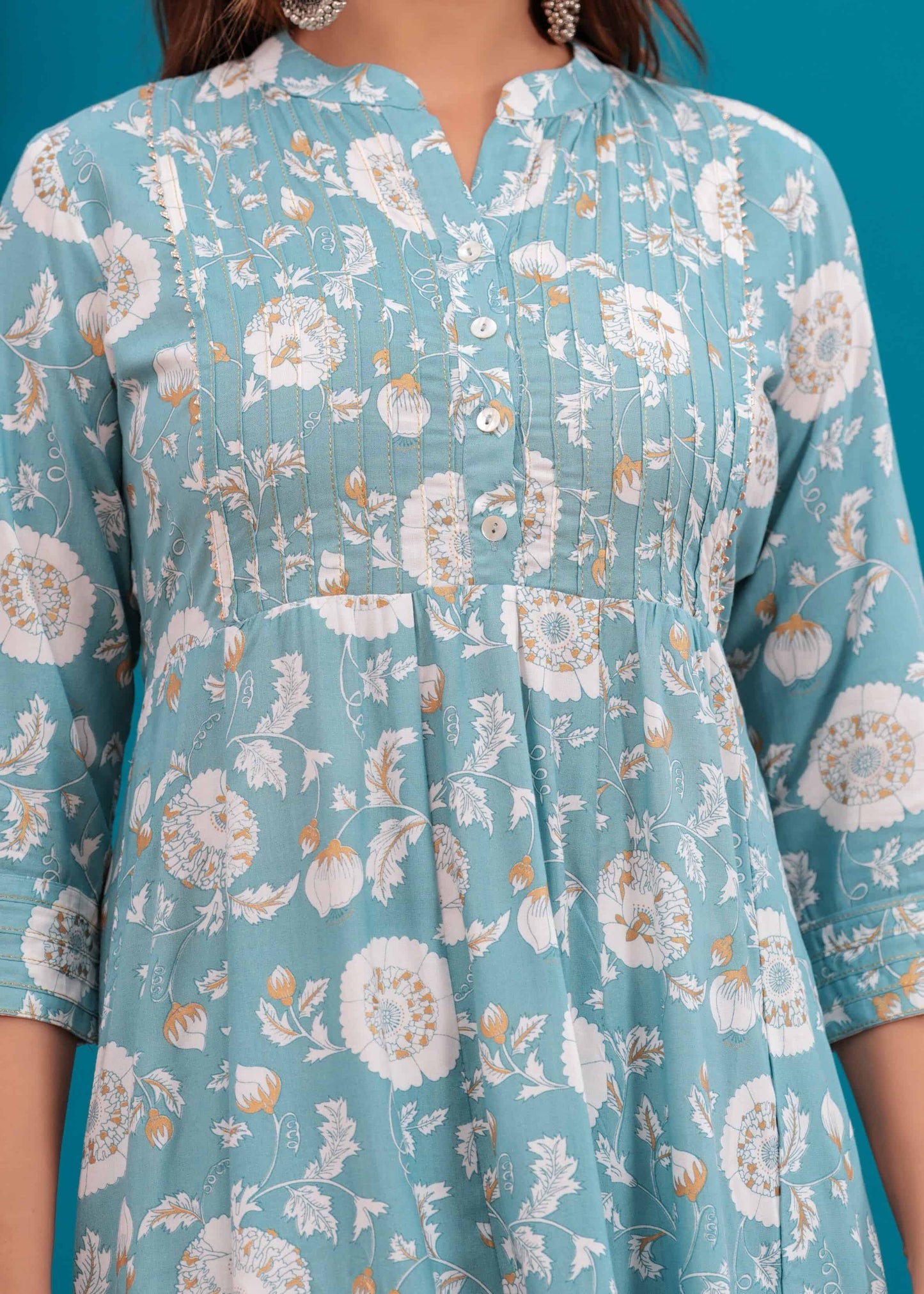 Blue Women Floral Printed Regular Anarkali Kurta with Palazzos
