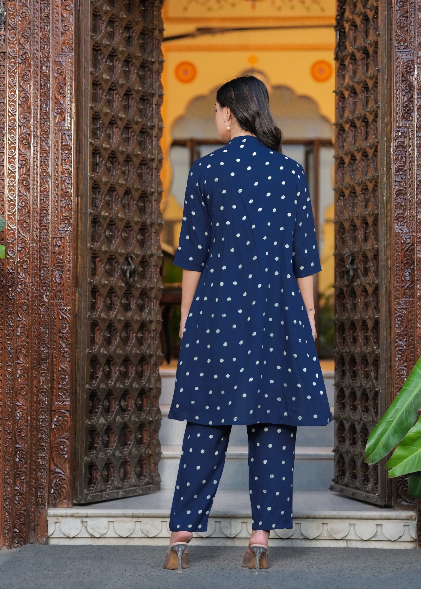 Blue Printed Top & Trousers With Shrug Co-Ords