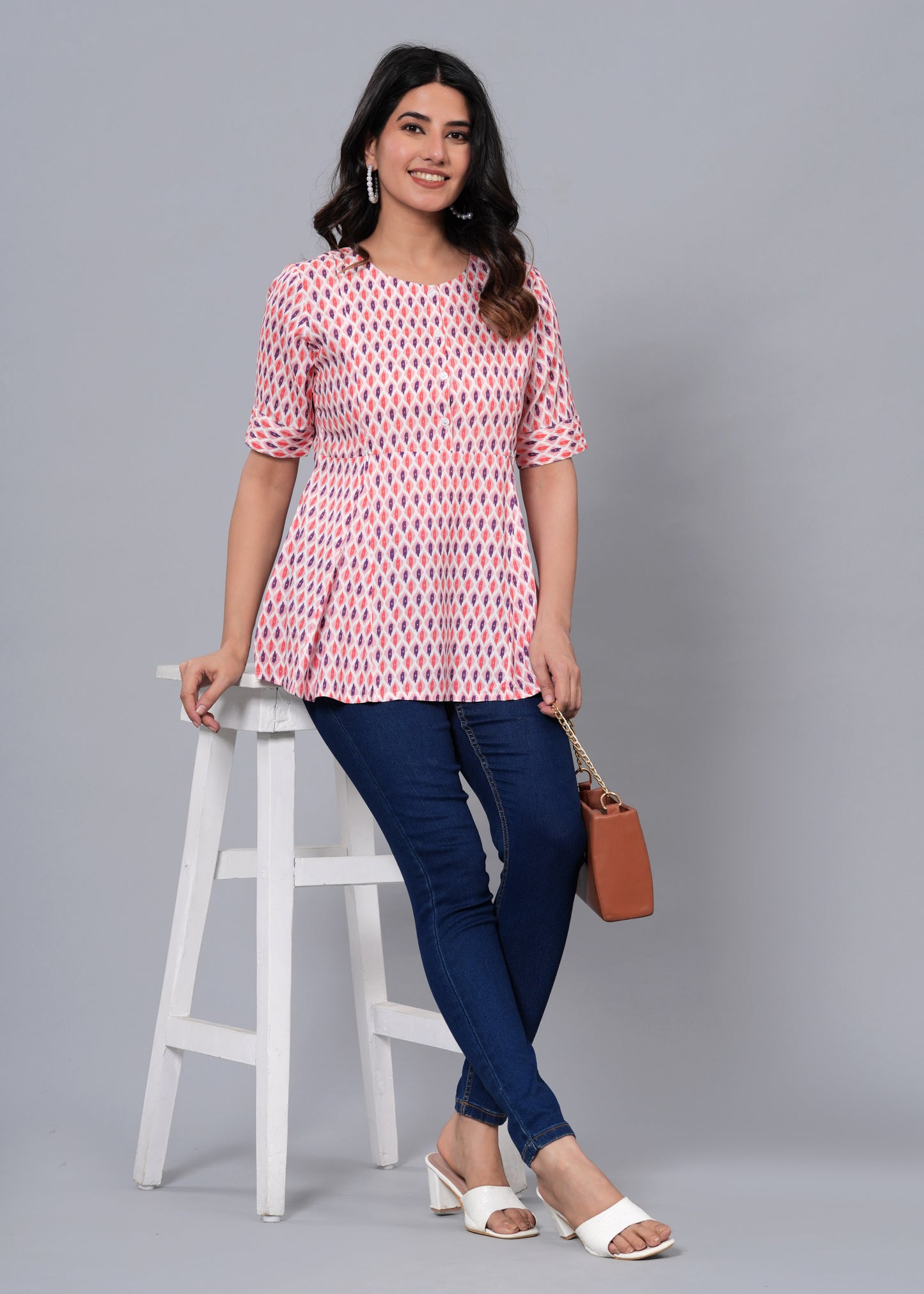 Pink, Purple, and White Regular A-Line Maternity Top