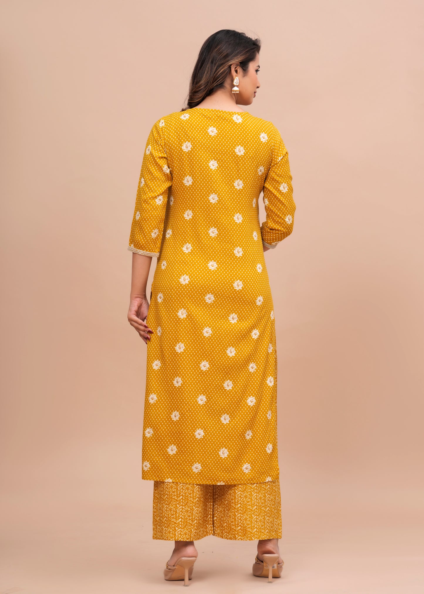 SIDDHANAM Ethnic Motifs Printed Regular Gotta Patti Kurta with Trousers & Dupatta Yellow