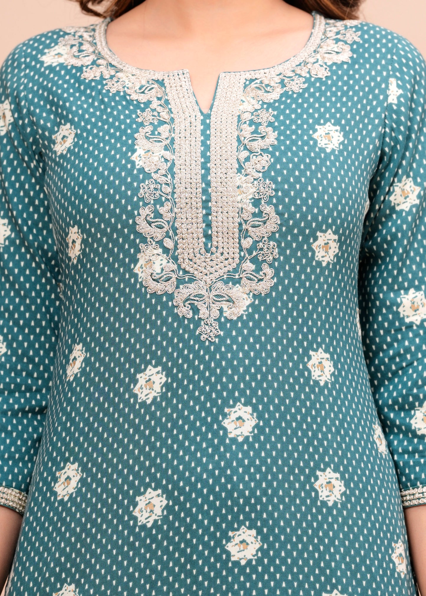 Green Floral Embroidered Regular Kurta with Palazzos & With Dupatta