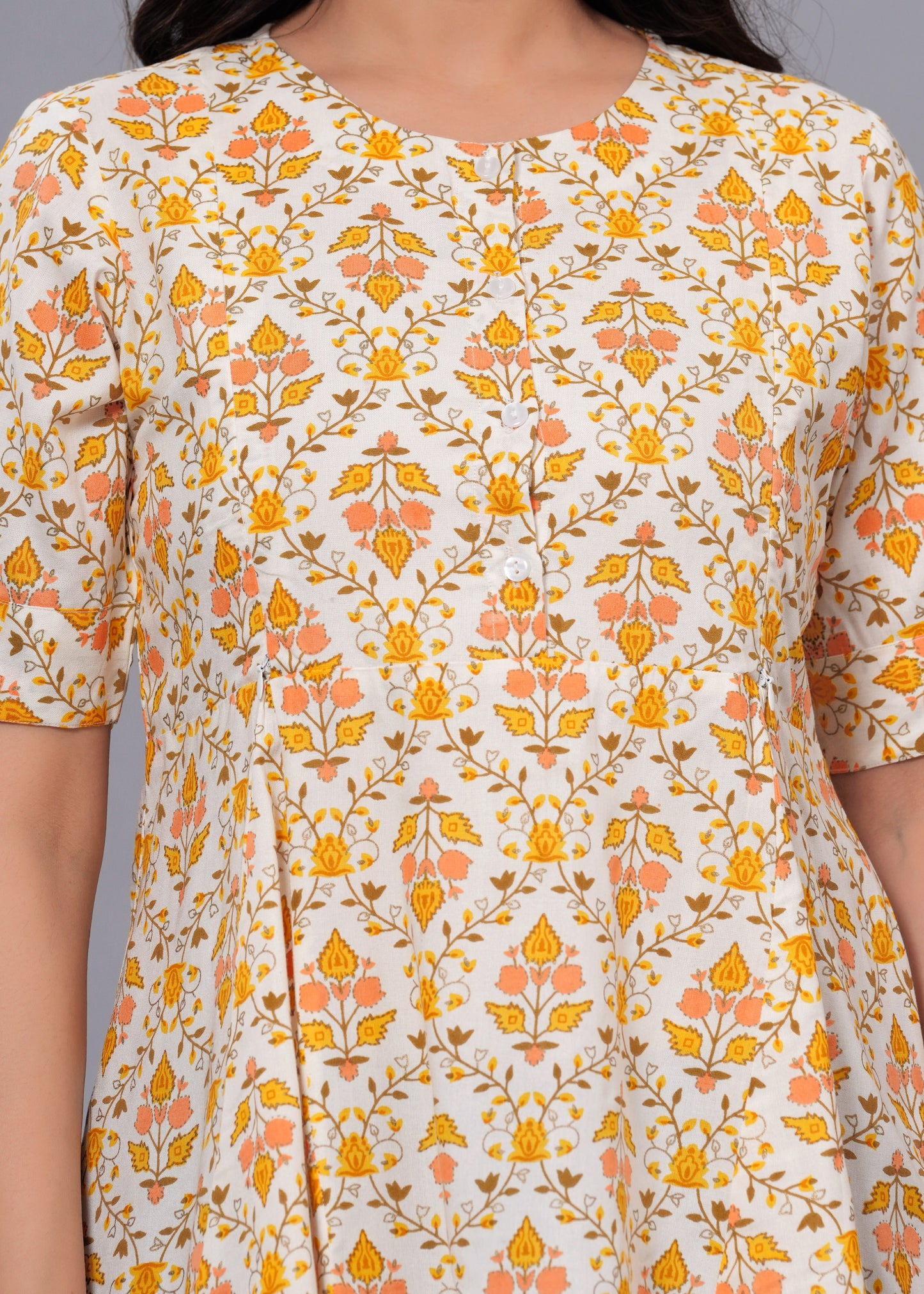 Off White & Yellow Regular A-Line Maternity Top