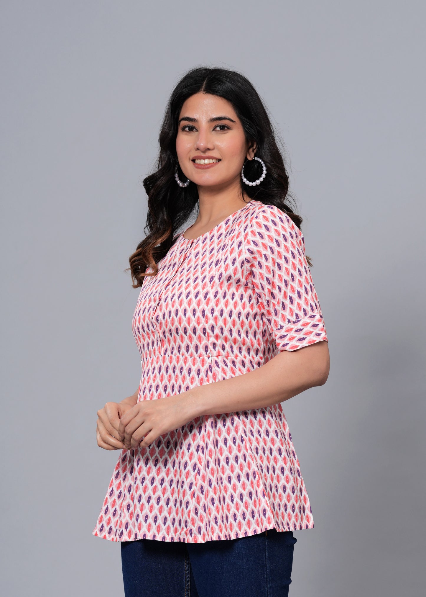 Pink, Purple, and White Regular A-Line Maternity Top
