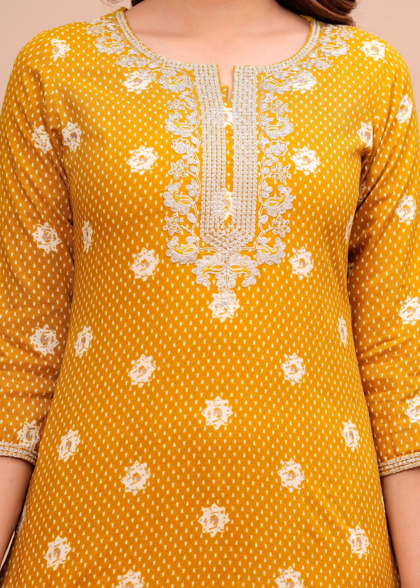 SIDDHANAM Ethnic Motifs Printed Regular Gotta Patti Kurta with Trousers & Dupatta Yellow
