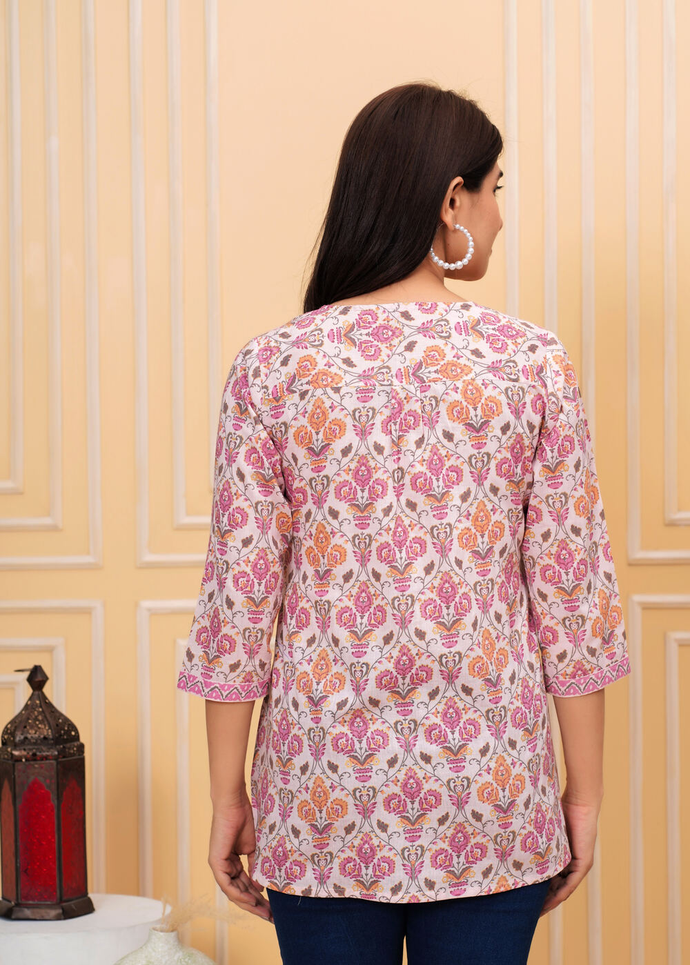 Floral Print Cotton Top Off White