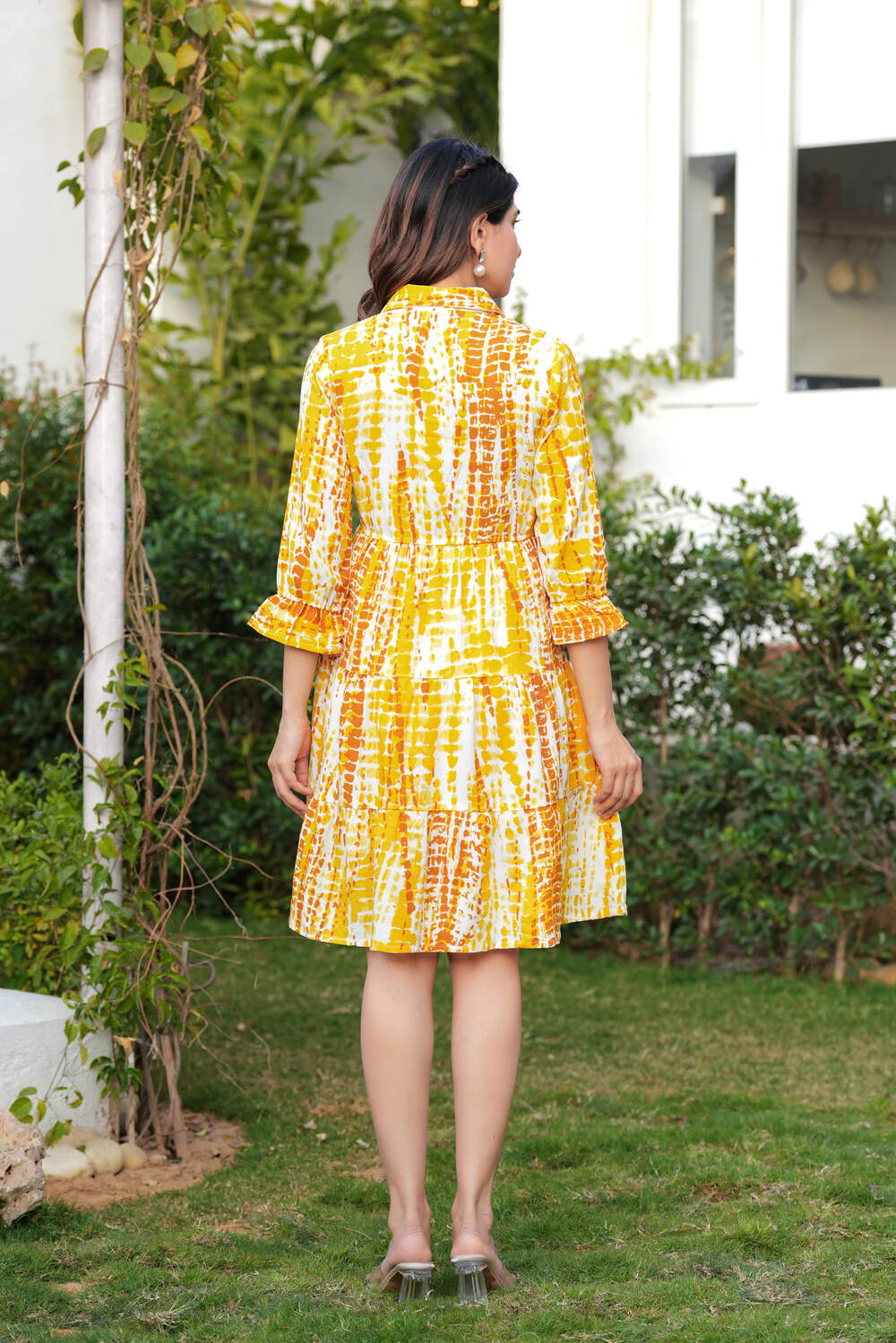 Yellow Tie and Dye Print A-Line Dress
