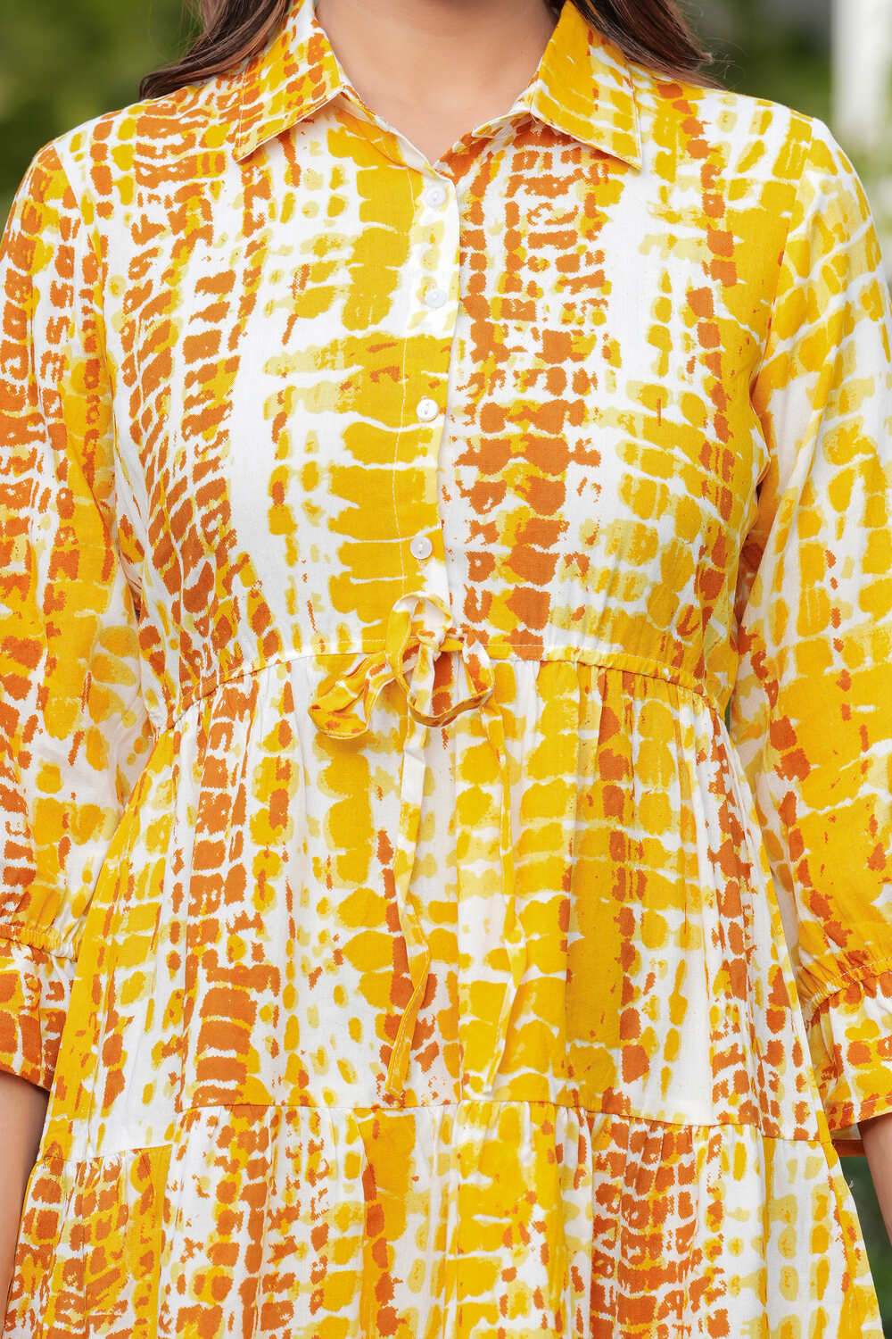 Yellow Tie and Dye Print A-Line Dress