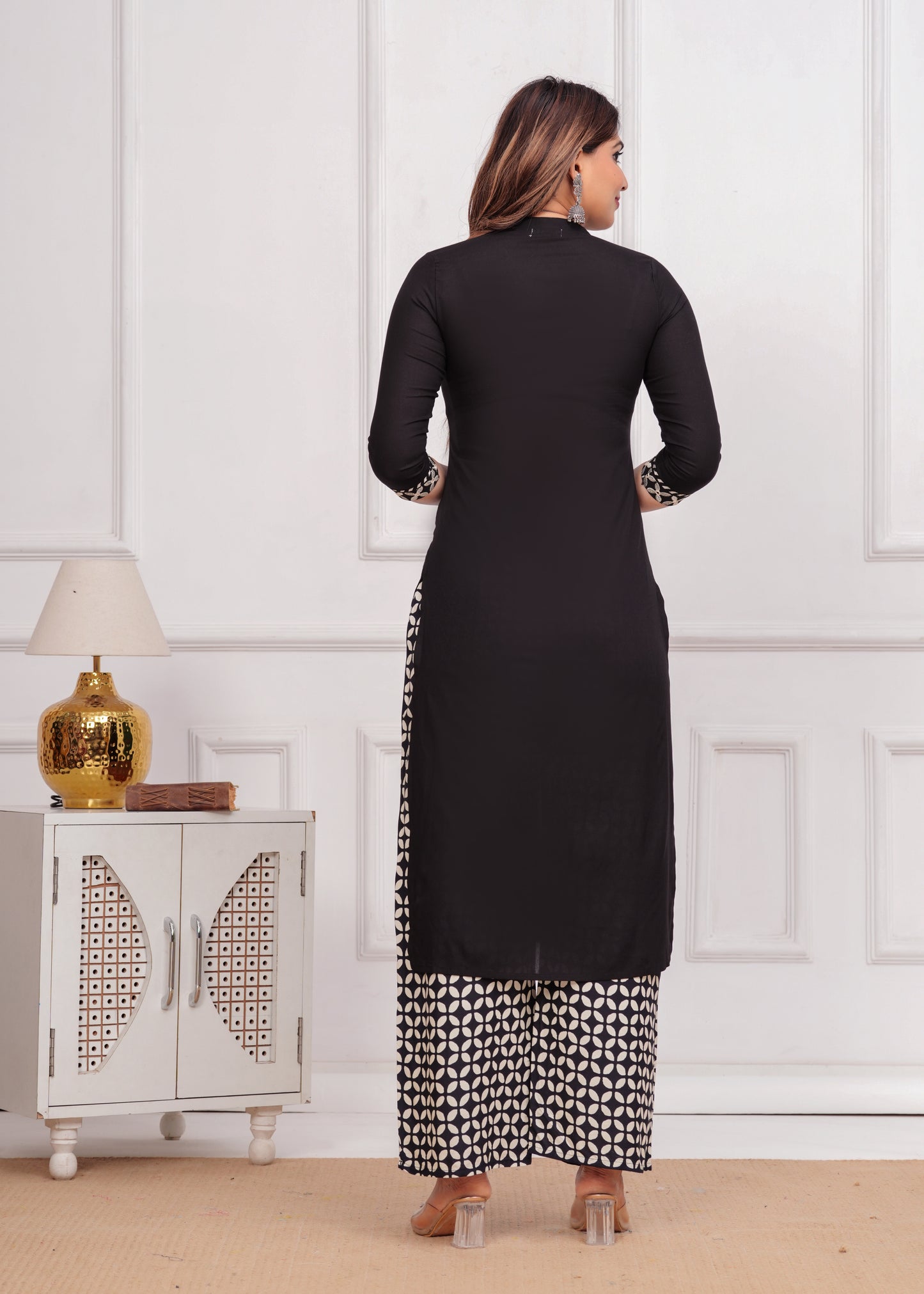 Ethnic Motifs Yoke Design Mirror Work Straight Kurta with Trousers & Dupatta