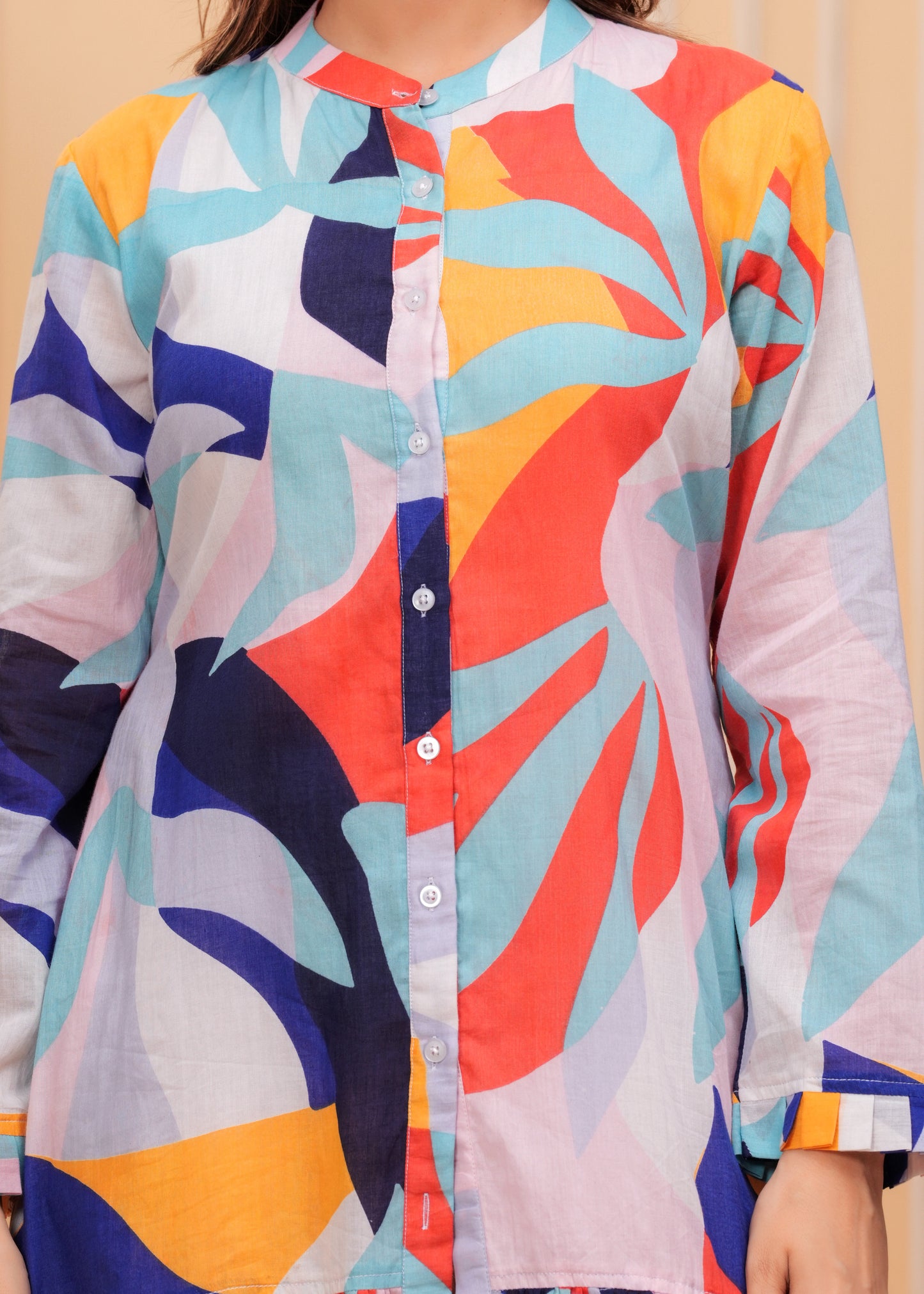 Women Cotton Abstract Printed Shirt Dress