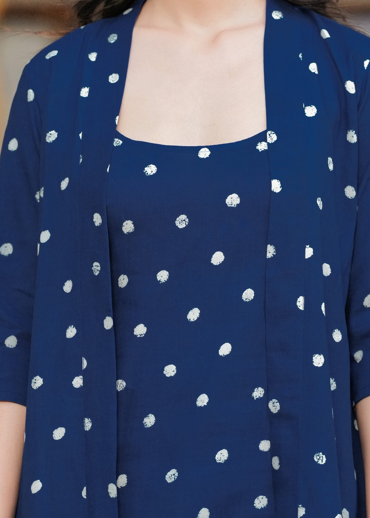 Blue Printed Top & Trousers With Shrug Co-Ords