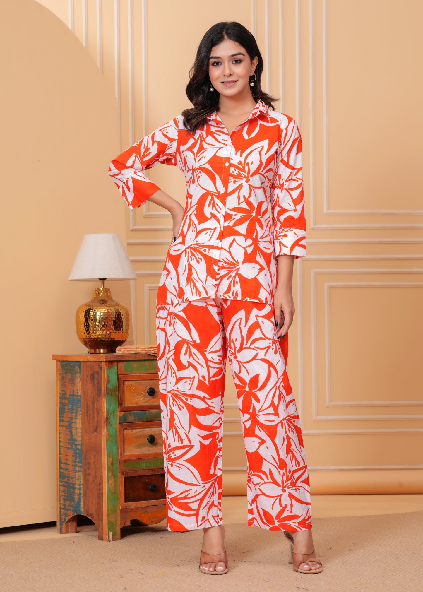 Floral Printed Pure Cotton Shirt & Trouser