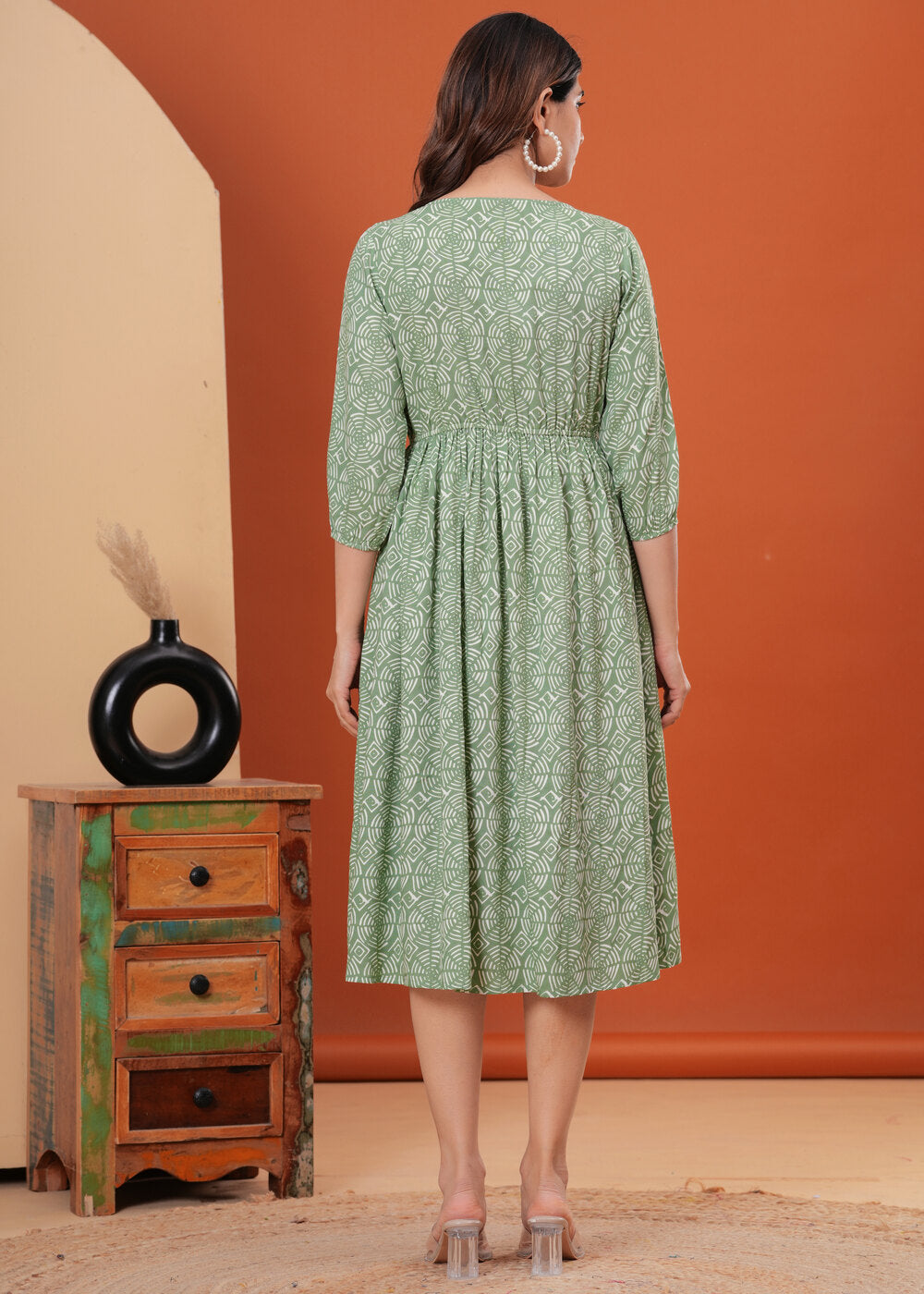 Sea Green Tie and Dye Print A-Line Dress