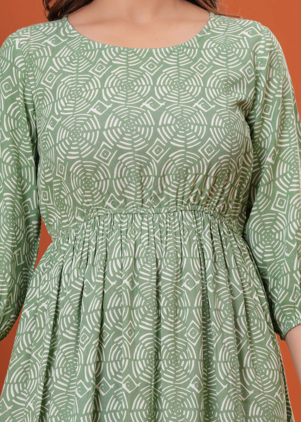 Sea Green Tie and Dye Print A-Line Dress