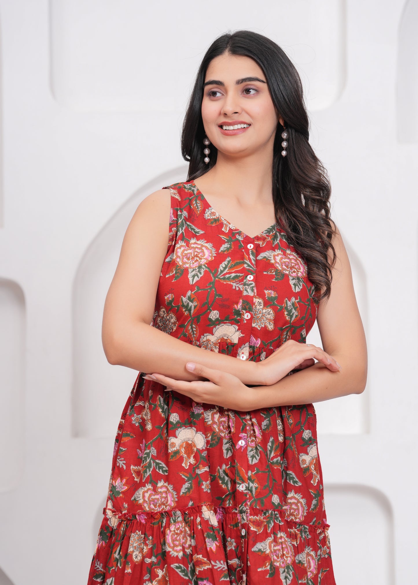 Floral Print Cotton A-Line Dress