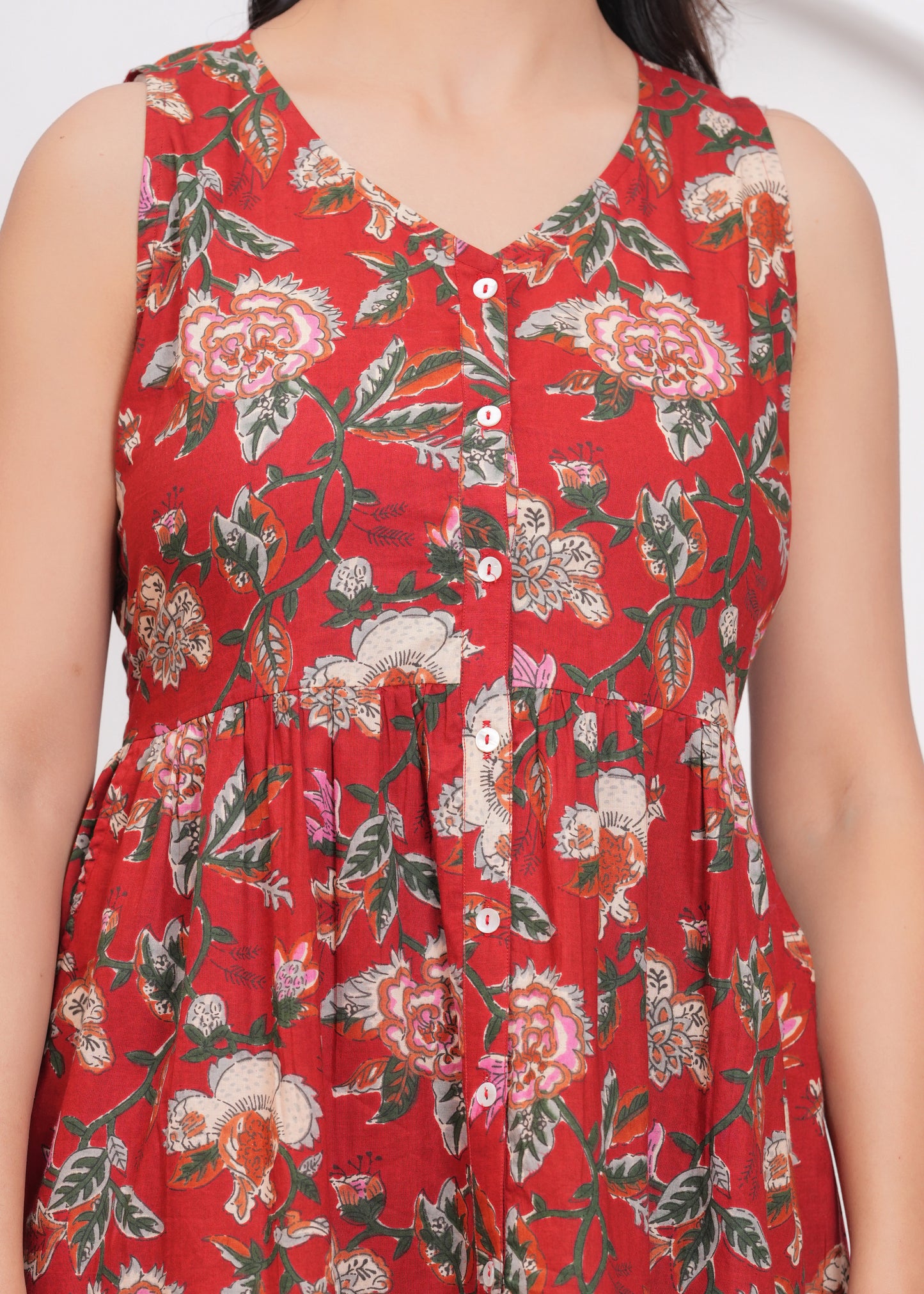 Floral Print Cotton A-Line Dress