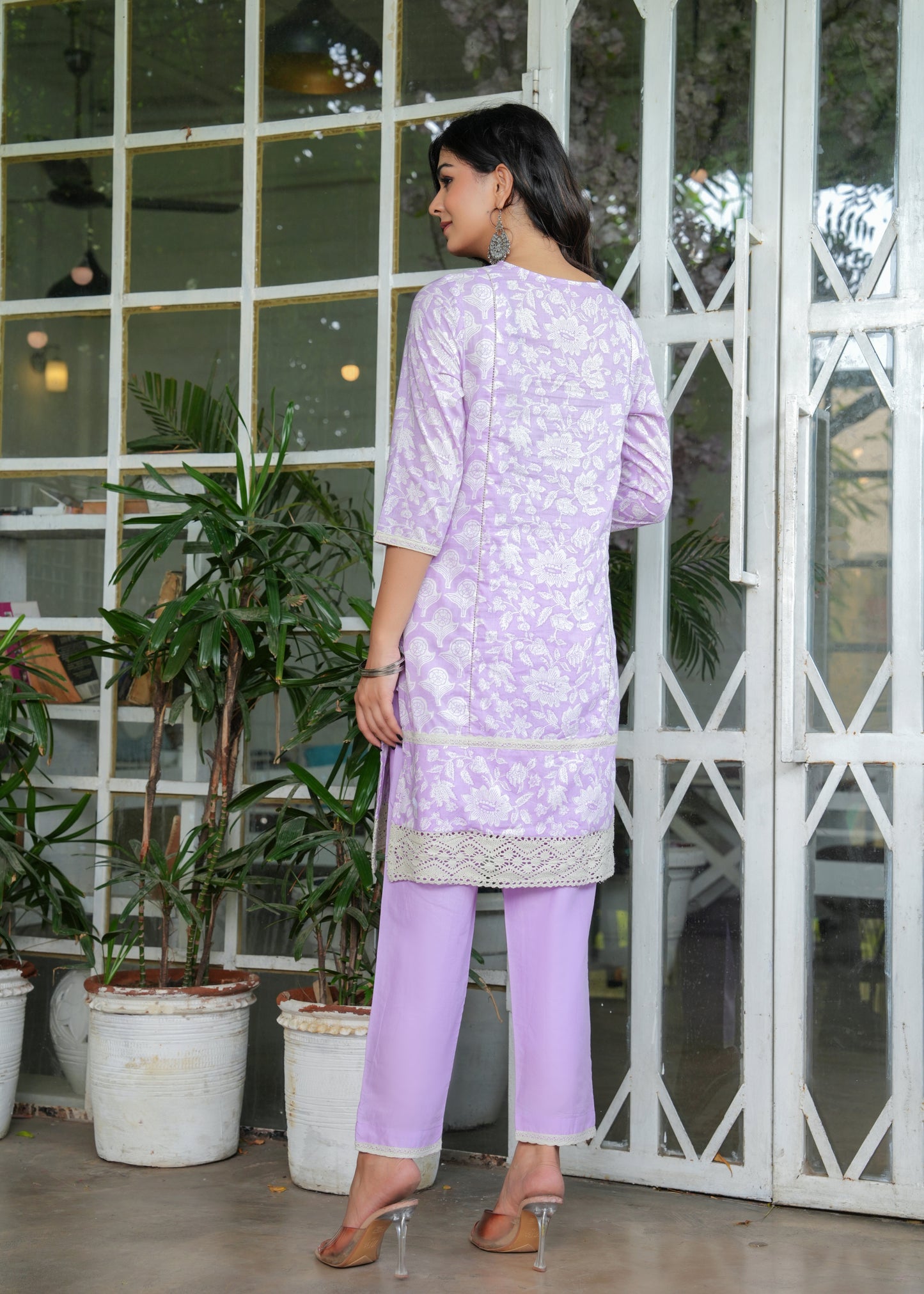Floral Printed Thread Work Pure Cotton Kurta With Trousers & Dupatta