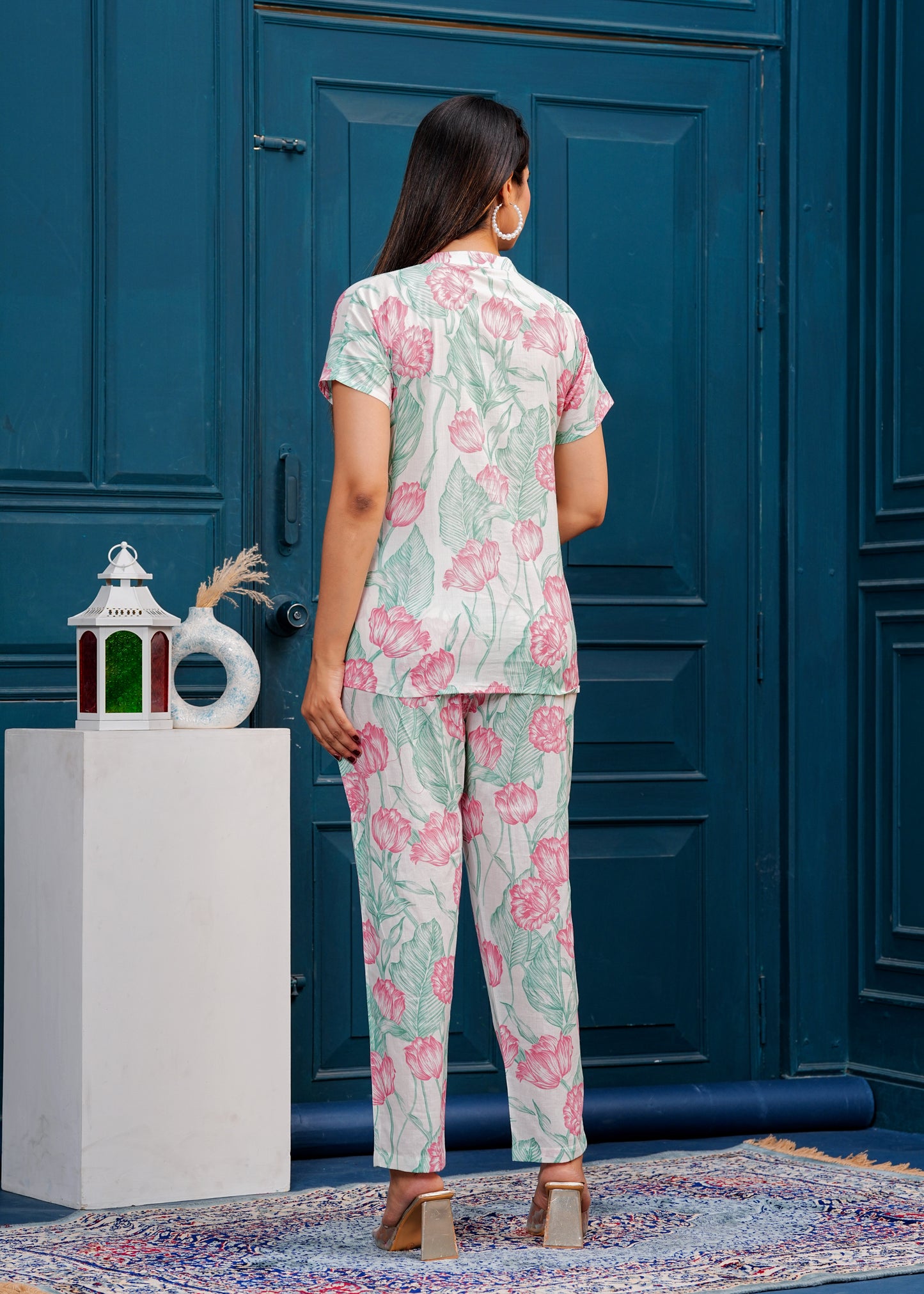 Off white Printed Pure Cotton Top With Trousers Co-Ords