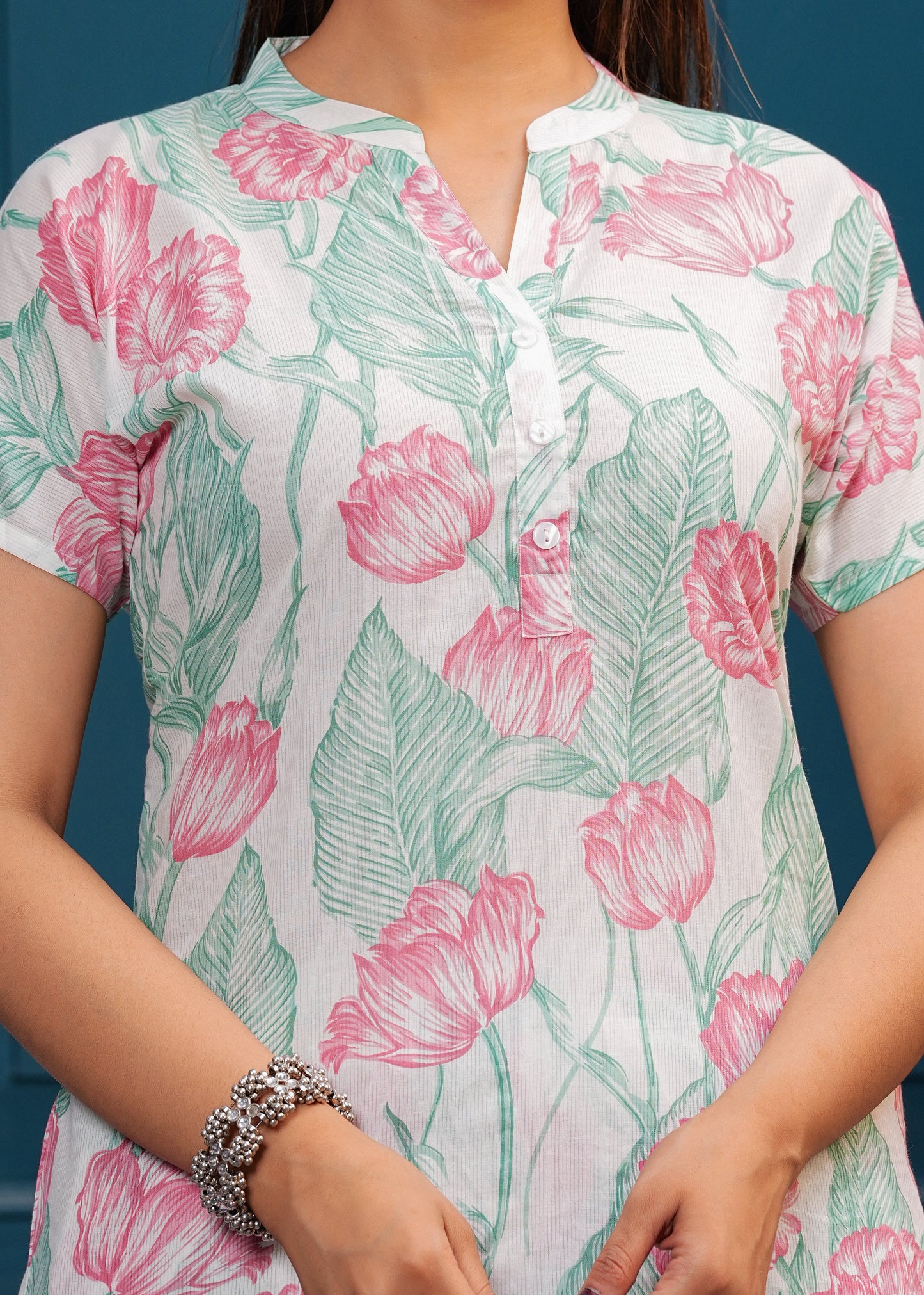 Off white Printed Pure Cotton Top With Trousers Co-Ords