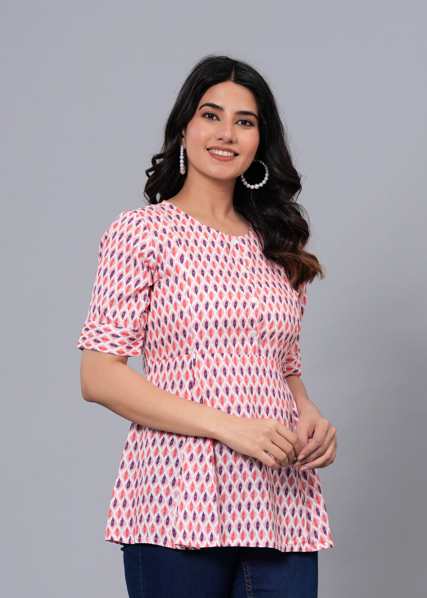 Pink, Purple, and White Regular A-Line Maternity Top