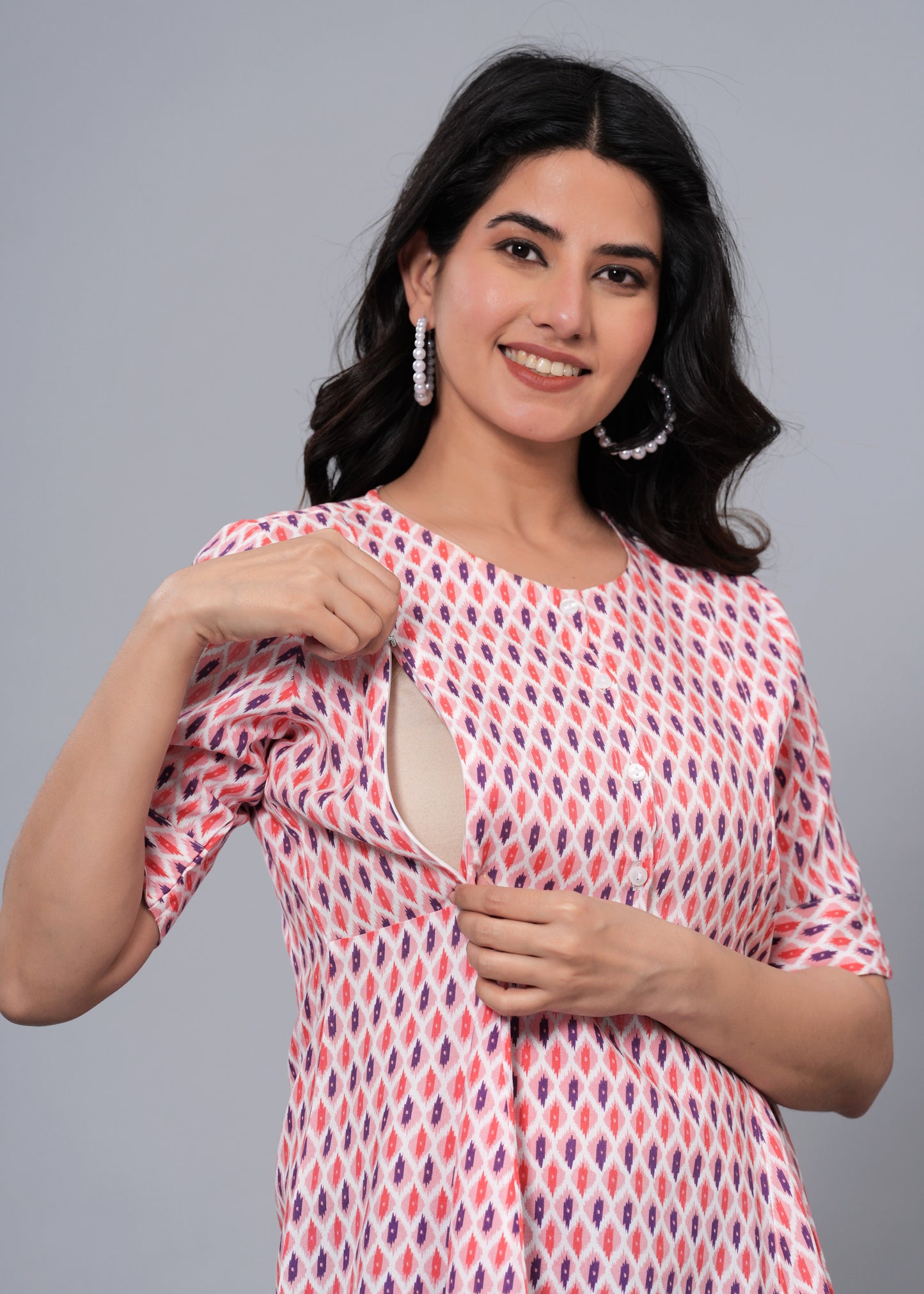 Pink, Purple, and White Regular A-Line Maternity Top