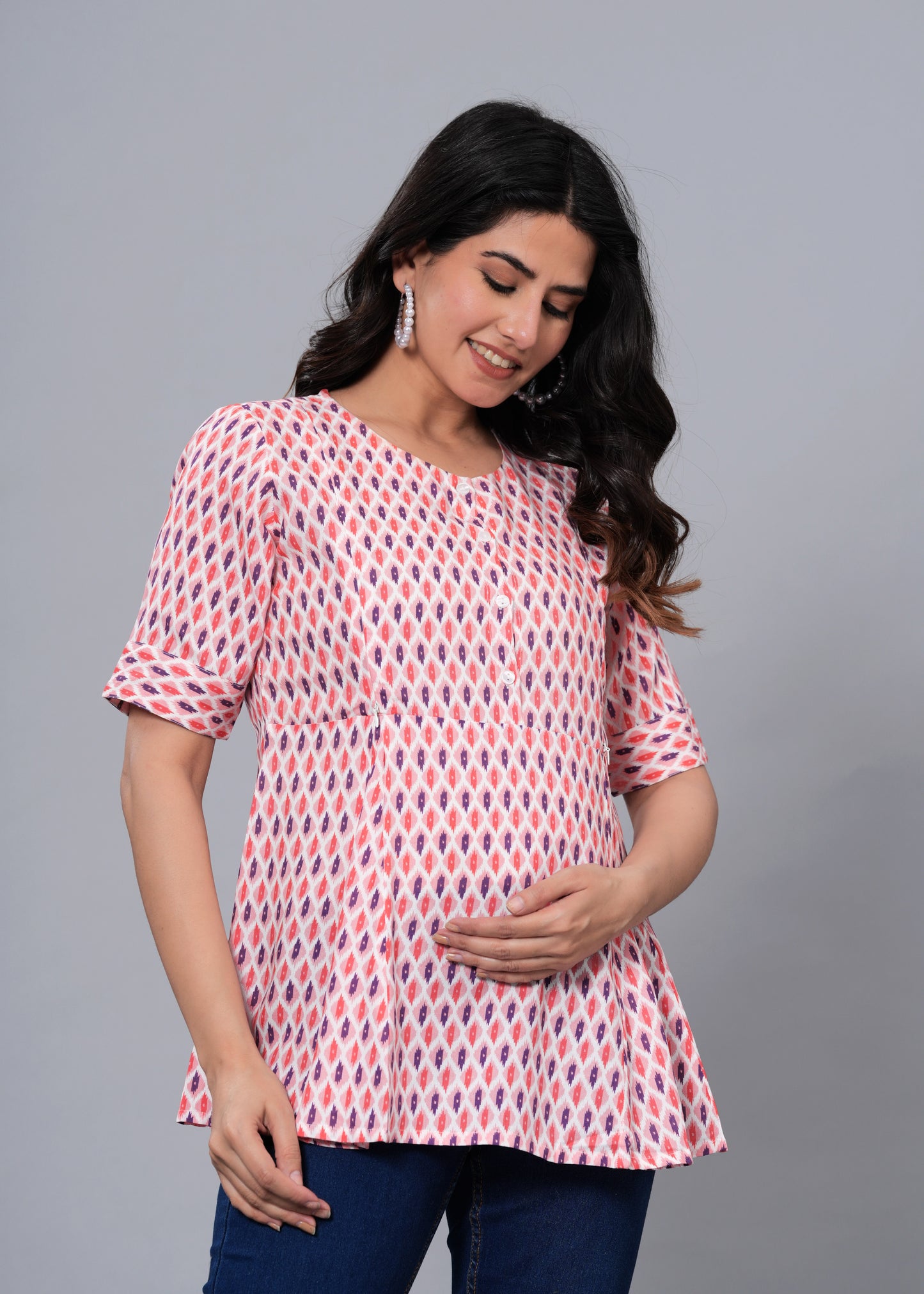 Pink, Purple, and White Regular A-Line Maternity Top