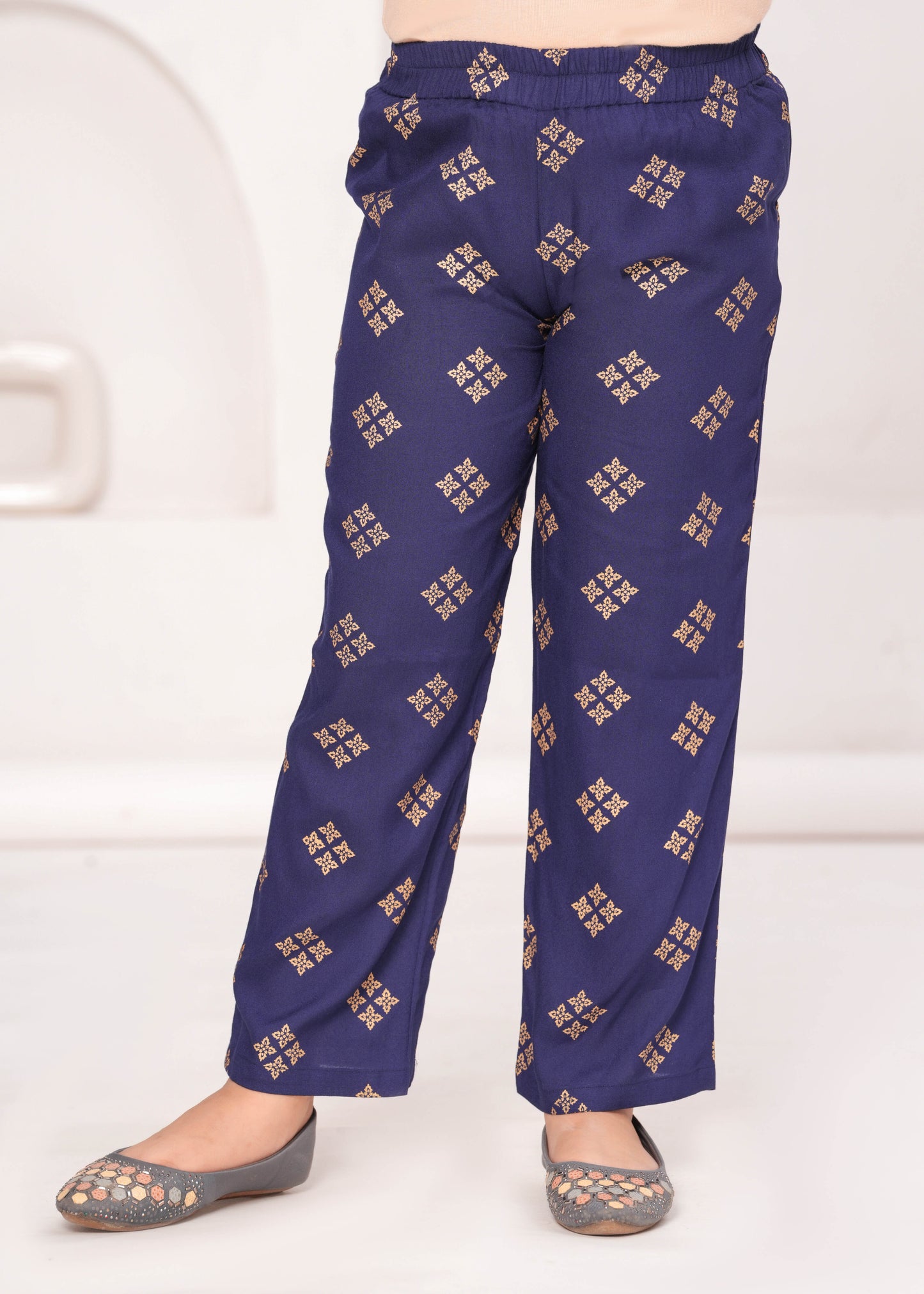Blue Color Embroidered Printed Kurta Set For Girls