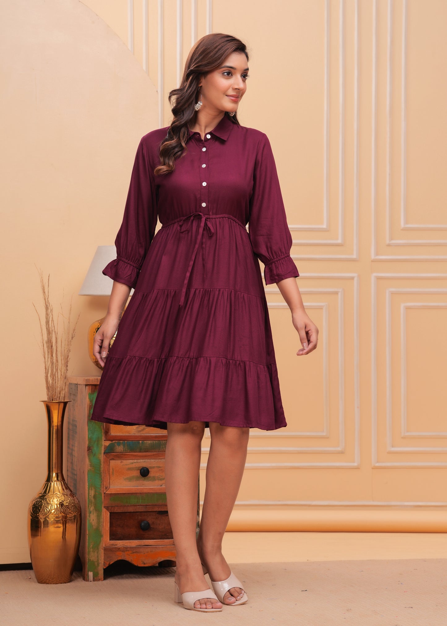 Women Shirt Collar Fit and Flare Dress