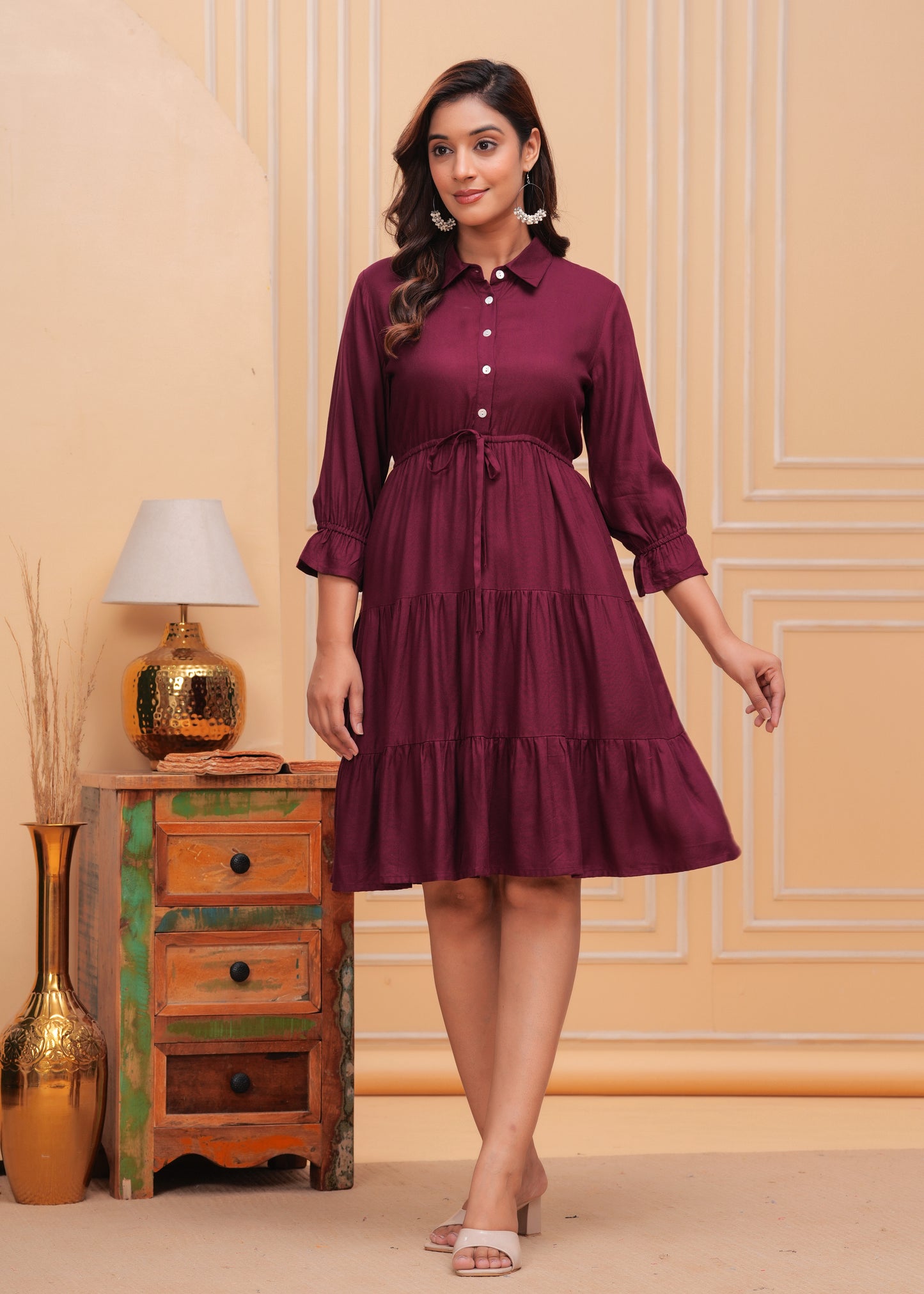Women Shirt Collar Fit and Flare Dress