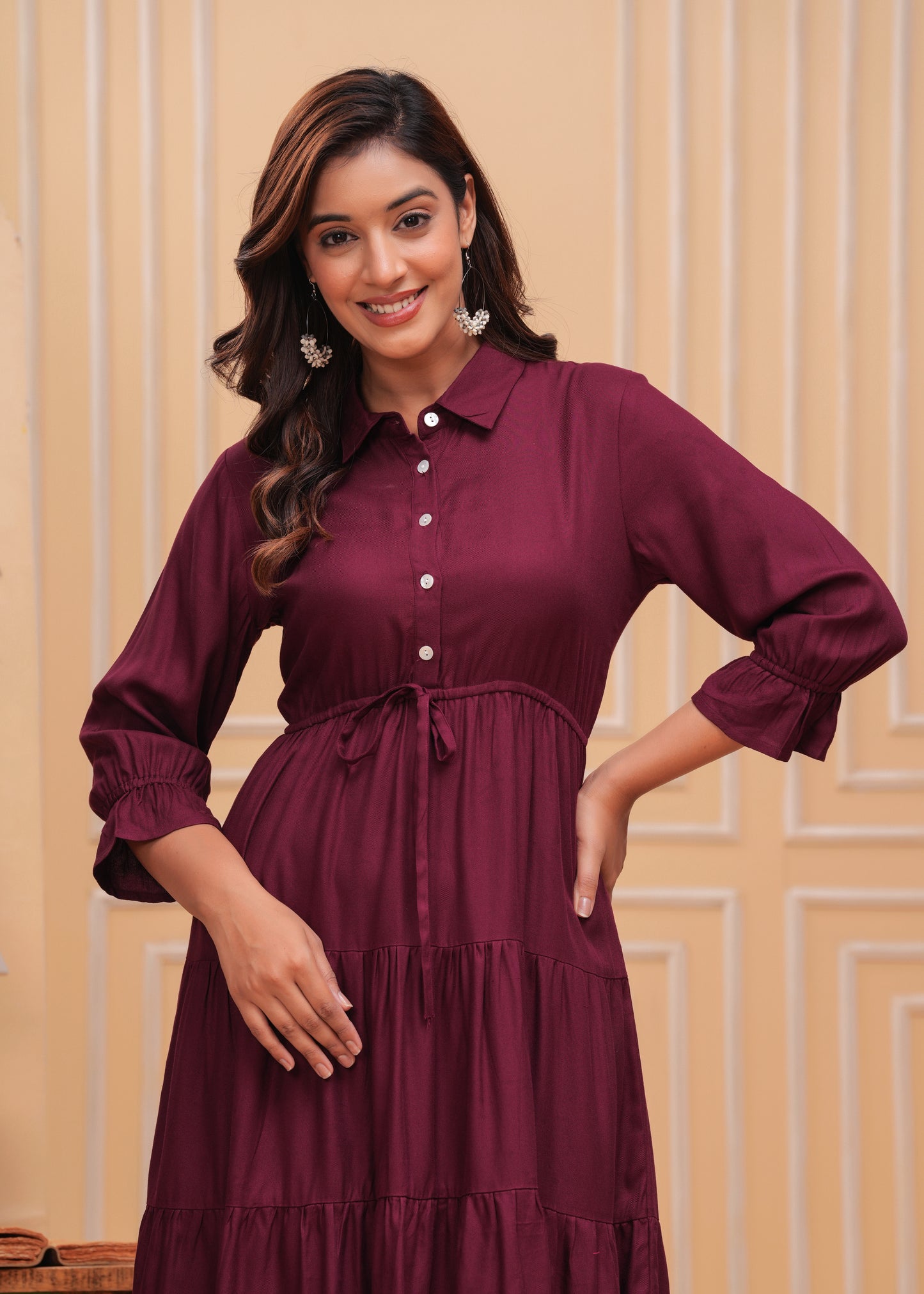 Women Shirt Collar Fit and Flare Dress