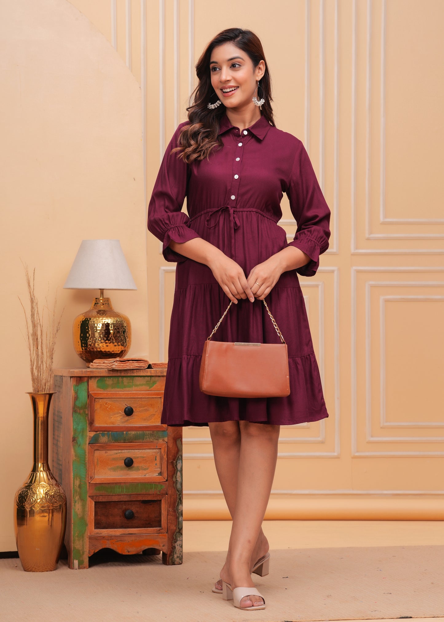 Women Shirt Collar Fit and Flare Dress