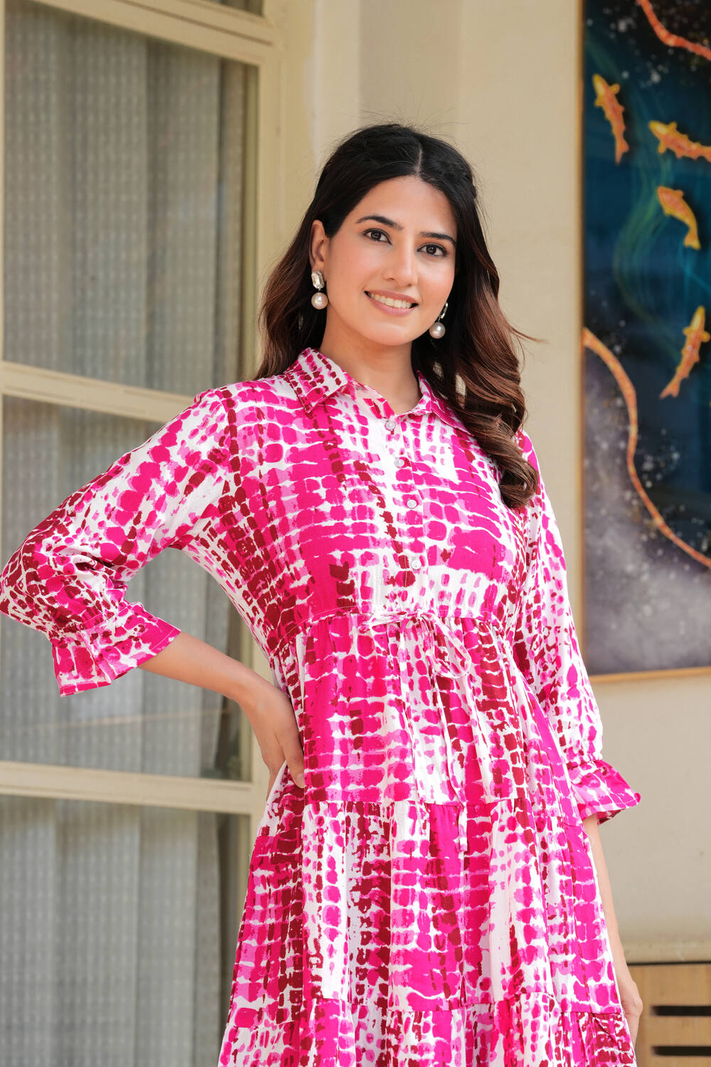 Pink Tie and Dye Print A-Line Dress