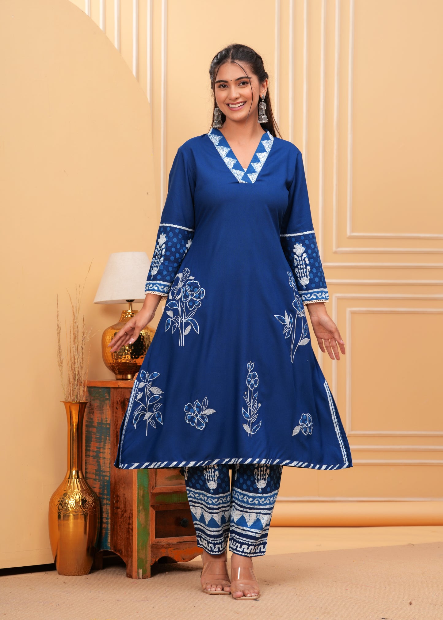 Embroidered A-Line Kurta with Trousers & With Dupatta