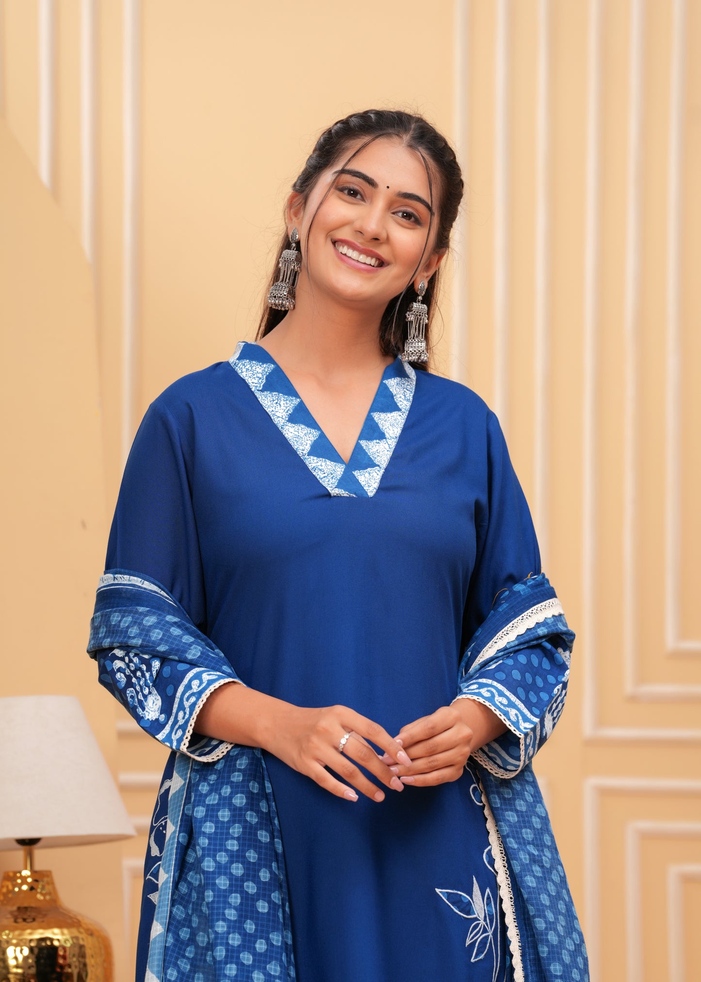 Embroidered A-Line Kurta with Trousers & With Dupatta