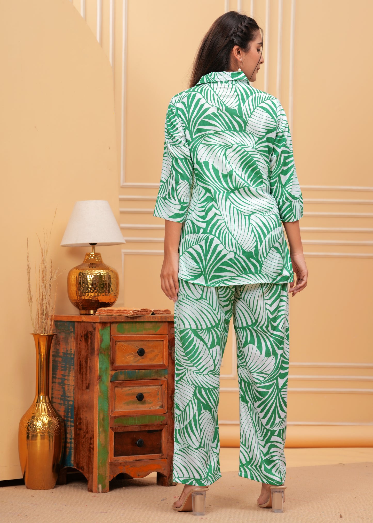 Prited Pure Cotton Shirt With Trousers