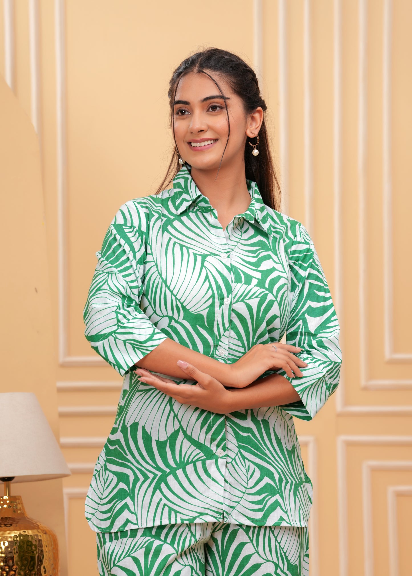 Prited Pure Cotton Shirt With Trousers