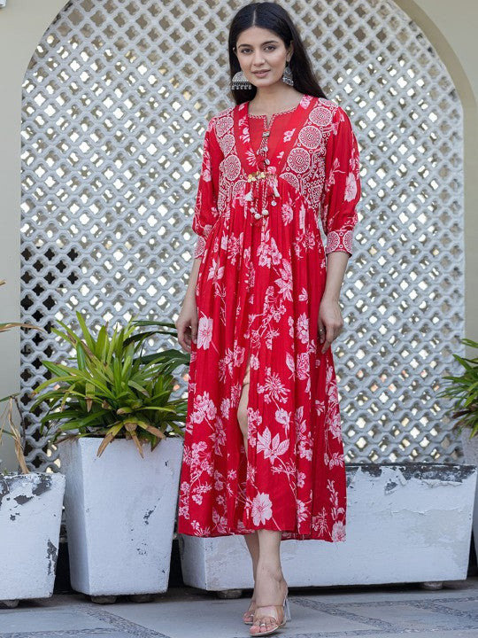 Printed Fit & Flared Maxi Ethnic Dresses