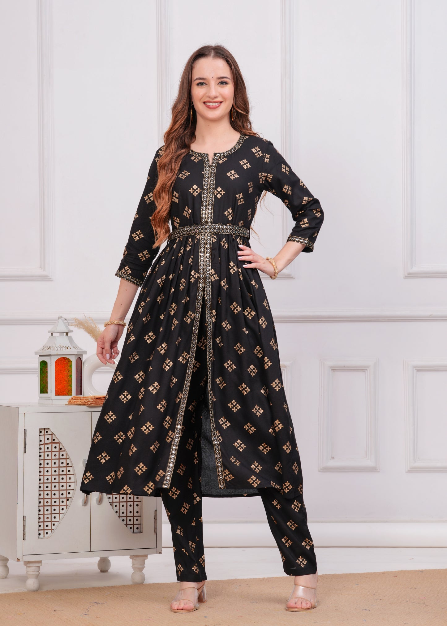 Ethnic Motifs Embroidered Sequinned Anarkali Kurta With Trouser