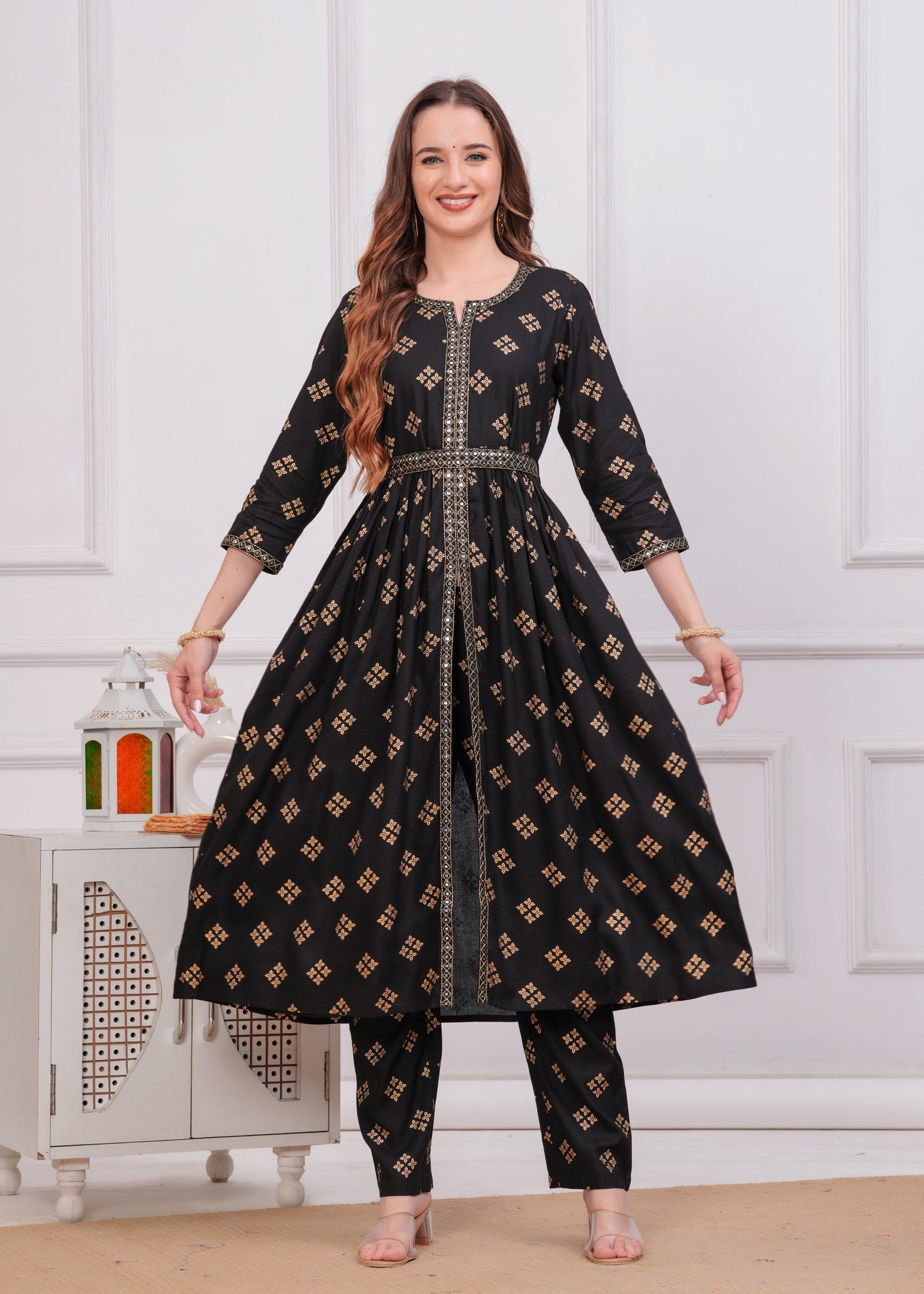 Ethnic Motifs Embroidered Sequinned Anarkali Kurta With Trouser