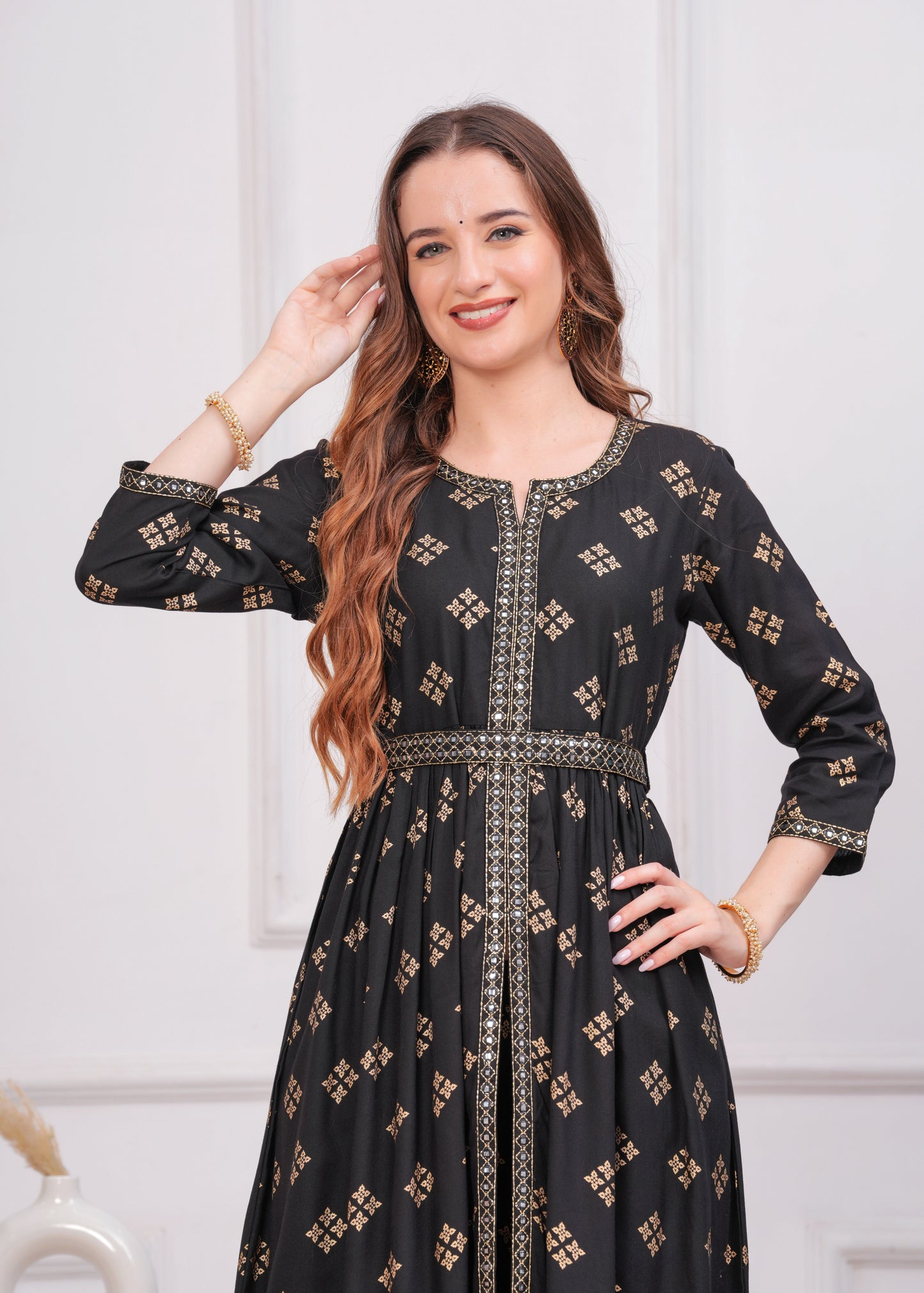 Ethnic Motifs Embroidered Sequinned Anarkali Kurta With Trouser