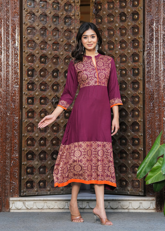 Ethnic Motifs Print Fit and Flare Ethnic Dress