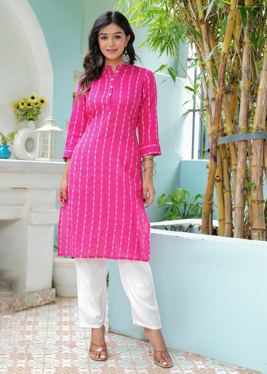 Geometric Printed Mandarin Collar Straight Kurta With Trouser