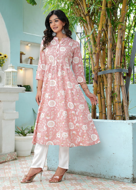 Floral Printed Mandarin Collar Kurta with Palazzos