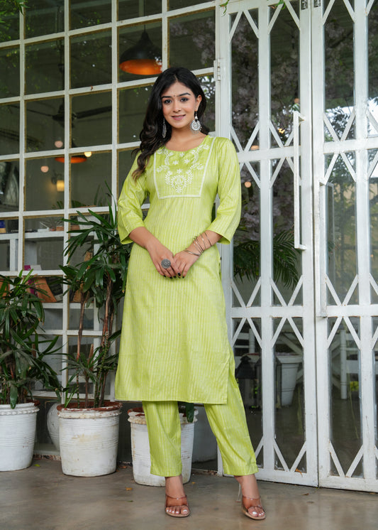 Embroidered Thread Work Pure Cotton Kurta With Trousers