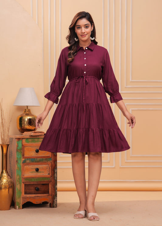 Women Shirt Collar Fit and Flare Dress